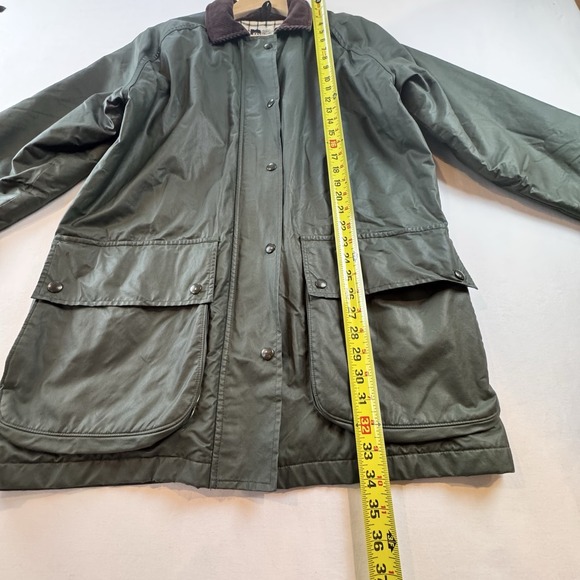 Lands‎ End Womens Waxed Barn Jacket Green Plaid Lined Corduroy Collar Medium - Picture 11 of 15